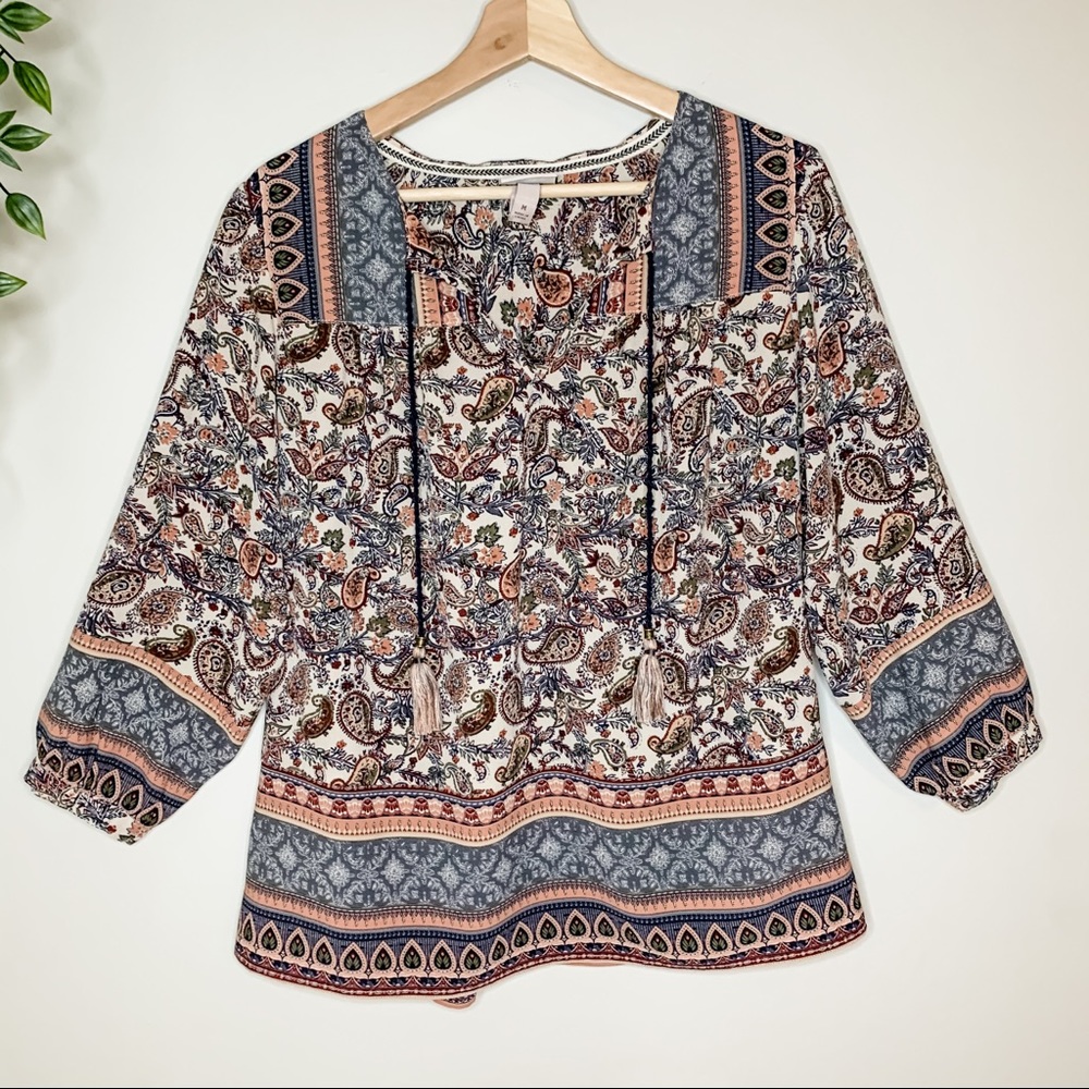 Knox Rose Boho Peasant Top Size Medium